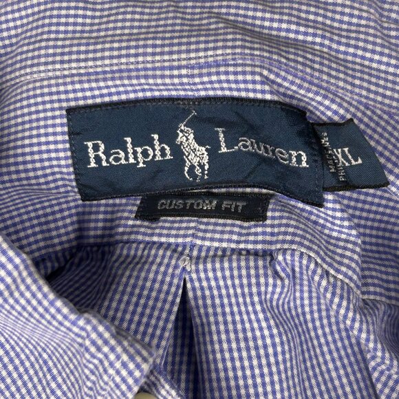 GUC Ralph Lauren Men's Blue & White Checkered Button Up Dress Shirt Size XL - Picture 5 of 5